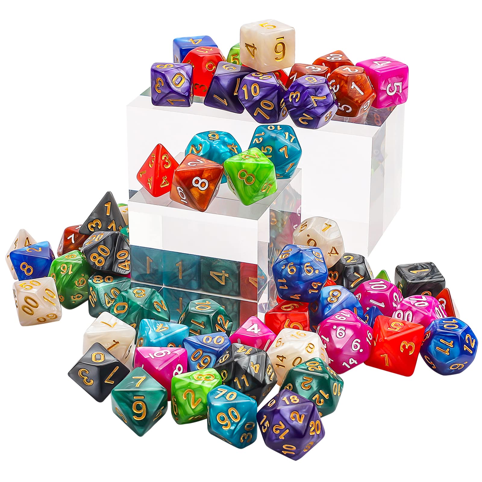 CiaraQ Polyhedral Dice Set with a Big Black Drawstring Pouch, 10 Complete Dice Sets（70 Pieces） of D4 D6 D8 D10 D% D12 D20 Compatible with Dungeons and Dragons DND RPG MTG Table Games