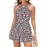 SHEKINI Womens Elegant One Piece Swimdress High Neck Swim Dress Ruched Swim Skirt