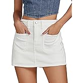 luvamia Jean Skorts for Woman Trendy High Waisted Stretchy Denim Skirt with Shorts Casual Patch Pocket Mini Skort Skirts