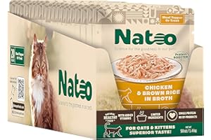 NATOO Cat Food Topper for Picky Eaters & Healthy Soft Cat Treat (Chicken & Brown Rice in Broth), Wet Food with Gravy, High Protein & Limited Ingredient, 2.4 oz (Case of 20)