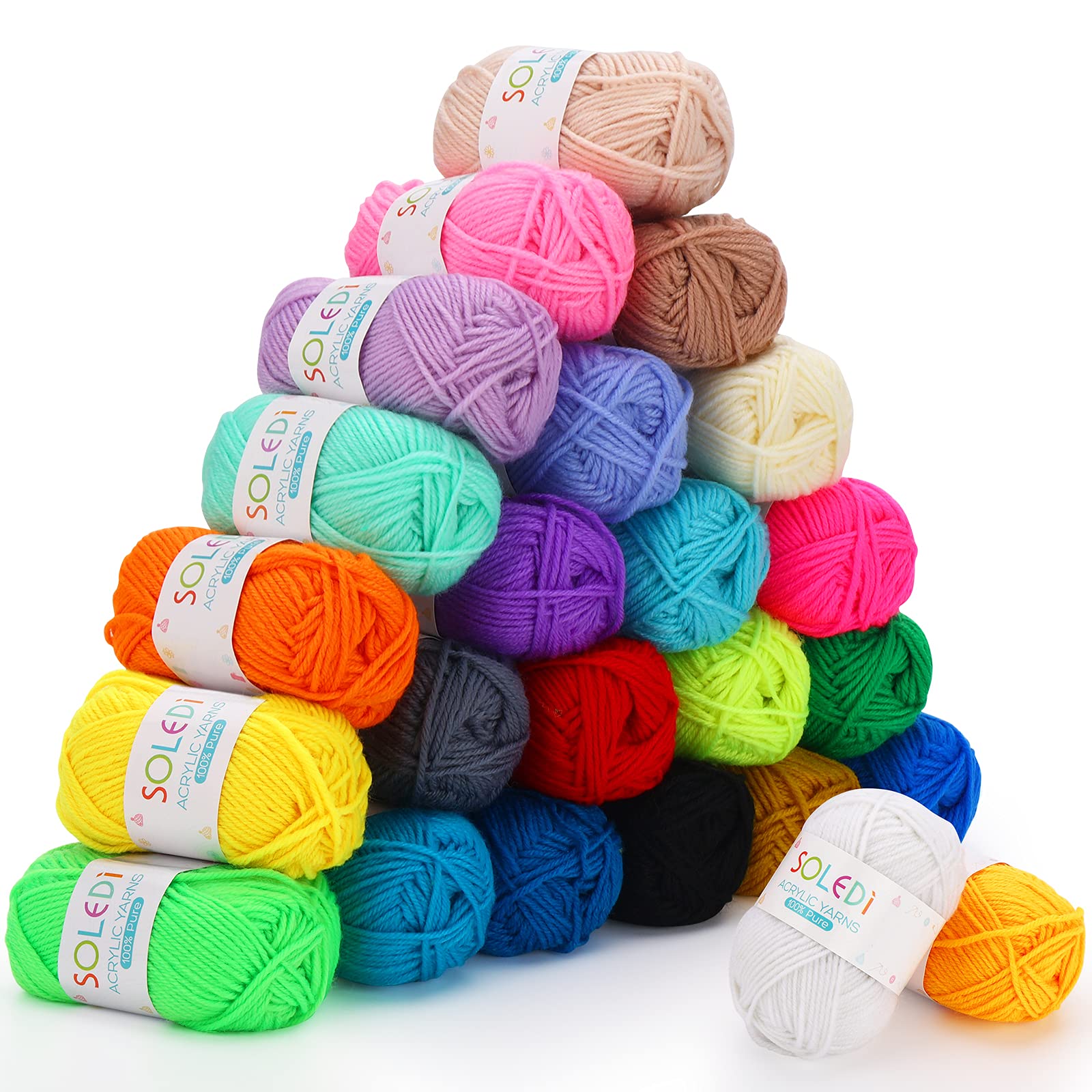 SOLEDI Yarn for Crochet, 24 Colors Wool for Knitting 40g Balls Double Knitting Wool for Crochet Gloves Blankets Crafts Dolls ect