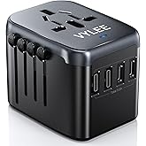 Universal Travel Adapter, VYLEE 5 in 1 International Power Adapter, 3.5A 2xUSB-A and 2xUSB C Wall Charger, Worldwide Travel Essentials Plug for Europe USA UK AUS Asia (Black Grey)