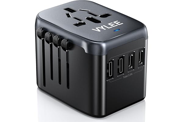 VYLEE Universal International Power Travel Plug Adapter, 5 in 1 European Travel Plug Adapter W/ 3.5A 2xUSB-A and 2xUSB C Wall