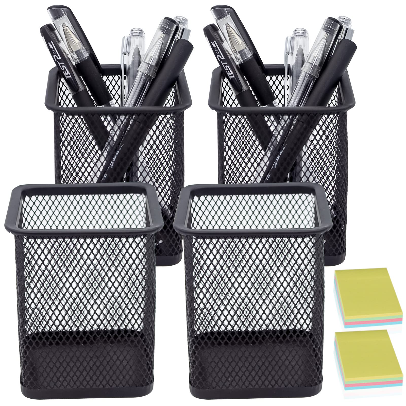DARUITE Pen Holder, 4PCS Square Metal Mesh Pen Pots for Desk, Multifunctional Pencil Pot, Desk Tidy Organiser for Office Home School, Black