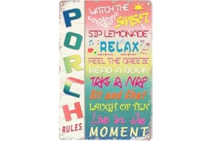 MLOVOS Funny Porch Metal Signs Porch Rules Tin Sign Porch Yard Garden Shed Decor Garden Plaque Wall Art Sign Vintage Home Decor 8x12 Inches