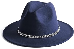 Gossifan Women Men Wide Brim Fedoran Hat with Chain Belt Buckle