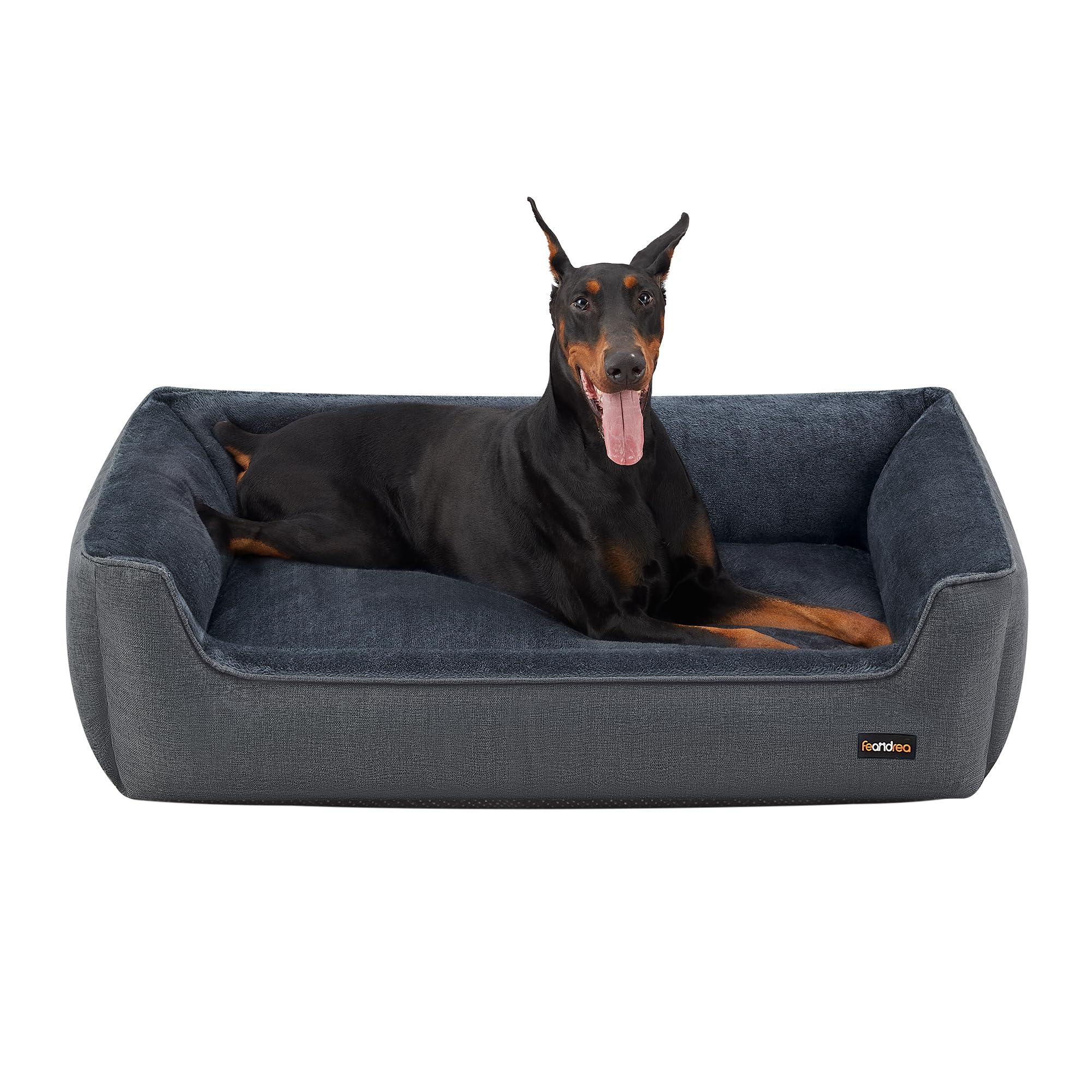 Feandrea Hundebett, Hundekissen in Leinenoptik, Hundekorb, erhöhte Ränder, rutschfeste Unterseite, Bezug abnehmbar waschbar, XXL, für extra große Hunde, 120 x 90 x 30 cm, dunkelgrau PGW013G01