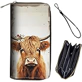 Bxgolkgd Womens Wallet, RFID Blocking Leather Wallet,Large Capacity Wallet Credit Card Holder PU Leather Ladies Clutch with Zipper Coin Pocket - Cute Highland Cow