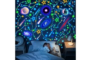 Spakon 495 Pcs Glow in The Dark Moons and Stars Wall Decals for Ceiling,Glowing Planets Wall Stickers Removable Galaxy Solar System Space Decal Nursery Stickers for Kids Bedroom Living Room Decor