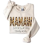 LOVELYPOD Personalized Grandma Shirt for Women, Mom Grandma Leopard Sweatshirt Mother's Day Birthday Gifts Nana Mimi Hoodie