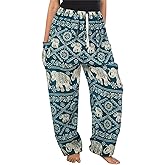 LOFBAZ Harem Pants for Women S-4XL Plus Elephant Yoga Boho Beach Lounge PJs