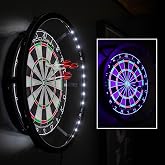 Accudart Nighthawk 2‑in‑1 LED &amp; Blacklight Bristle Dartboard Surround Set &ndash; Official 18&rdquo; Sisal Board, 360&deg; Lighting with Dimmer, Glow‑in‑the‑Dark Steel Tip Darts Included