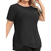 FOREYOND Women's Plus Size Workout Tops Short Sleeves Loose Fit Athletic Shirts Yoga Gym Running Clothing
