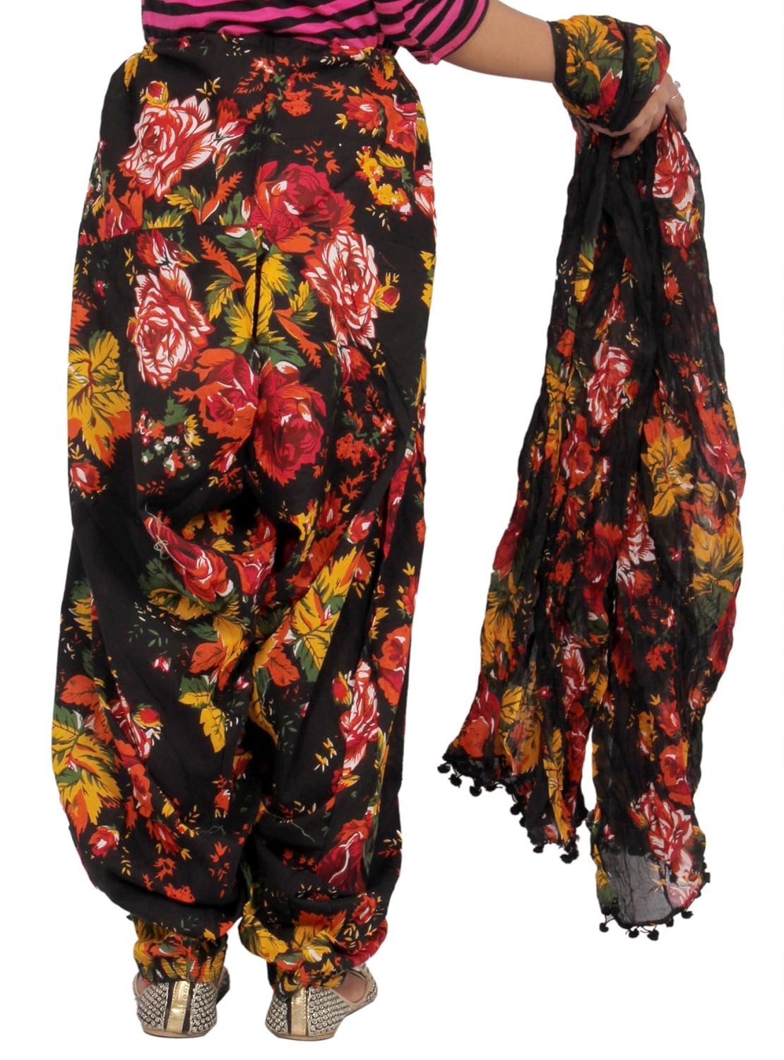 jublee women's cotton patiala with dupatta set, free size (15814-black)