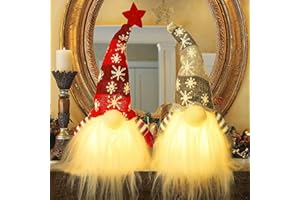 Juegoal 15" Lighted Christmas Gnome, Handmade Plush Scandinavian Swedish Tomte, Light Up Elf Toy Holiday Present, Battery Operated Winter Tabletop Christmas Decorations, 2 Set