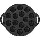Cabilock Small 15-Hole Cast Iron Pancake Pan, Round Non-Stick Takoyaki Maker, Black Finish Plate Mold for Poffertje Corn Muffin Biscuit Snail