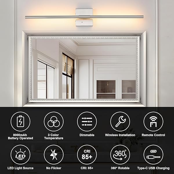 MORAURORAL 40 INCH SAND-NICKEL BATTERY OPERATED WALL SCONCES SET OF TWO, DIMMABLE WALL SCONCES WITH REMOTE CONTROL, RECHARGEABLE SCONCES, LED WIRELESS WALL LIGHTS FOR BEDROOM, LIVING ROOM, BATHROOM