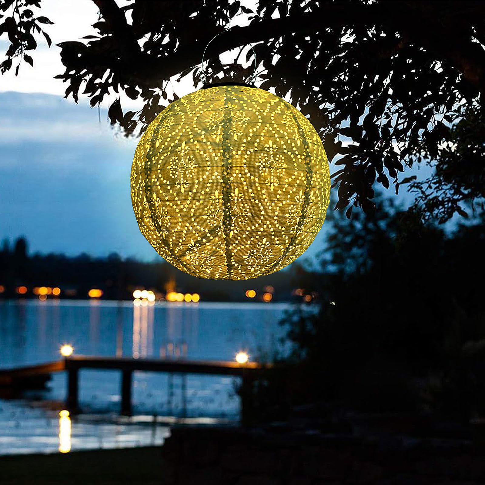 Tyvek Solar Lanterns White Moroccan Lantern 30 cm Solar Lanterns Outdoor Weatherproof for Garden, Yard, Courtyard, Wedding, Halloween Party Decoration