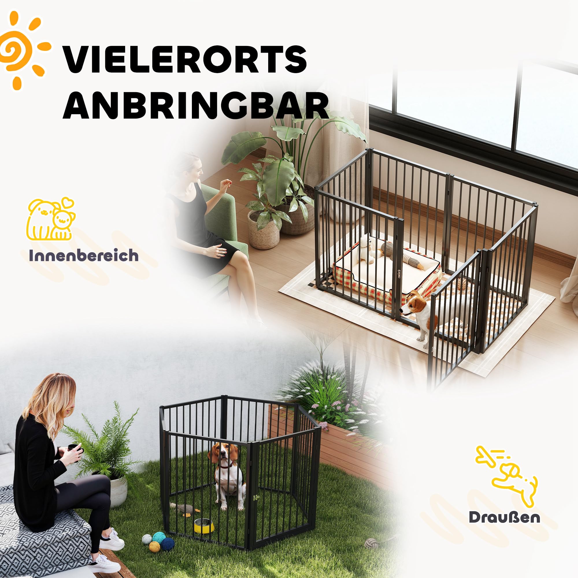 PawHut Welpenlaufstall 6-TLG Welpenauslauf mit 6 Gitterplatten Tür flexibel faltbar Freilaufgehege 76cm hoch Hundelaufstall Welpengitter für kleine und mittelgroße Hunde für drinnen, draußen, Garten 3