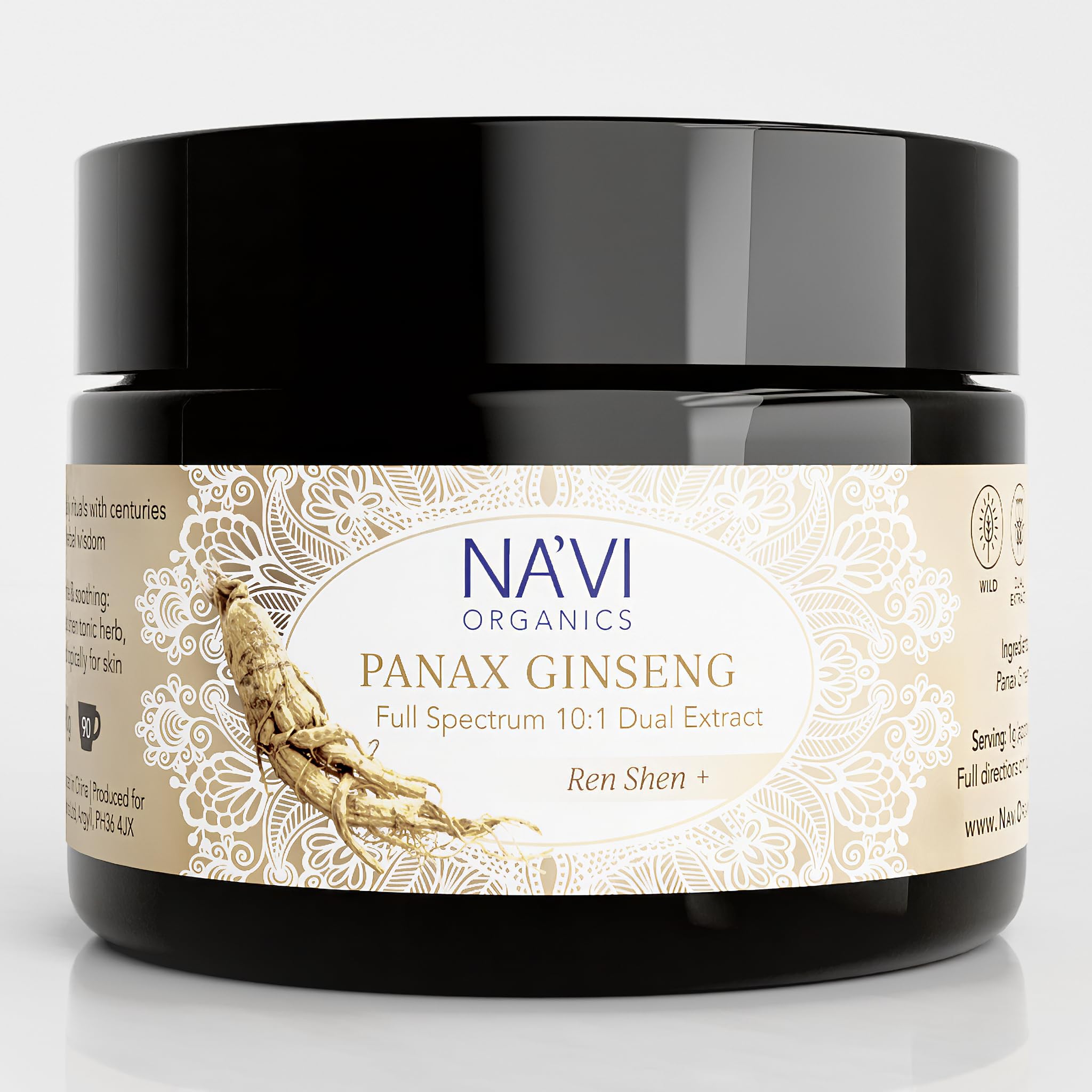 Na’vi Organics Panax Ginseng Powder 90g | Wild-Harvested Full-Spectrum 10:1 Panax Ginseng Root Extract for Adults | Supports Energy, Endurance, Mental Clarity & Focus
