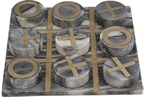 Sagebrook Home Decorative 12" Tic Tac Toe Game - Contemporary Stylish Black and Gold Marble Family Game Night Tic-Tac-Toe Board Idea