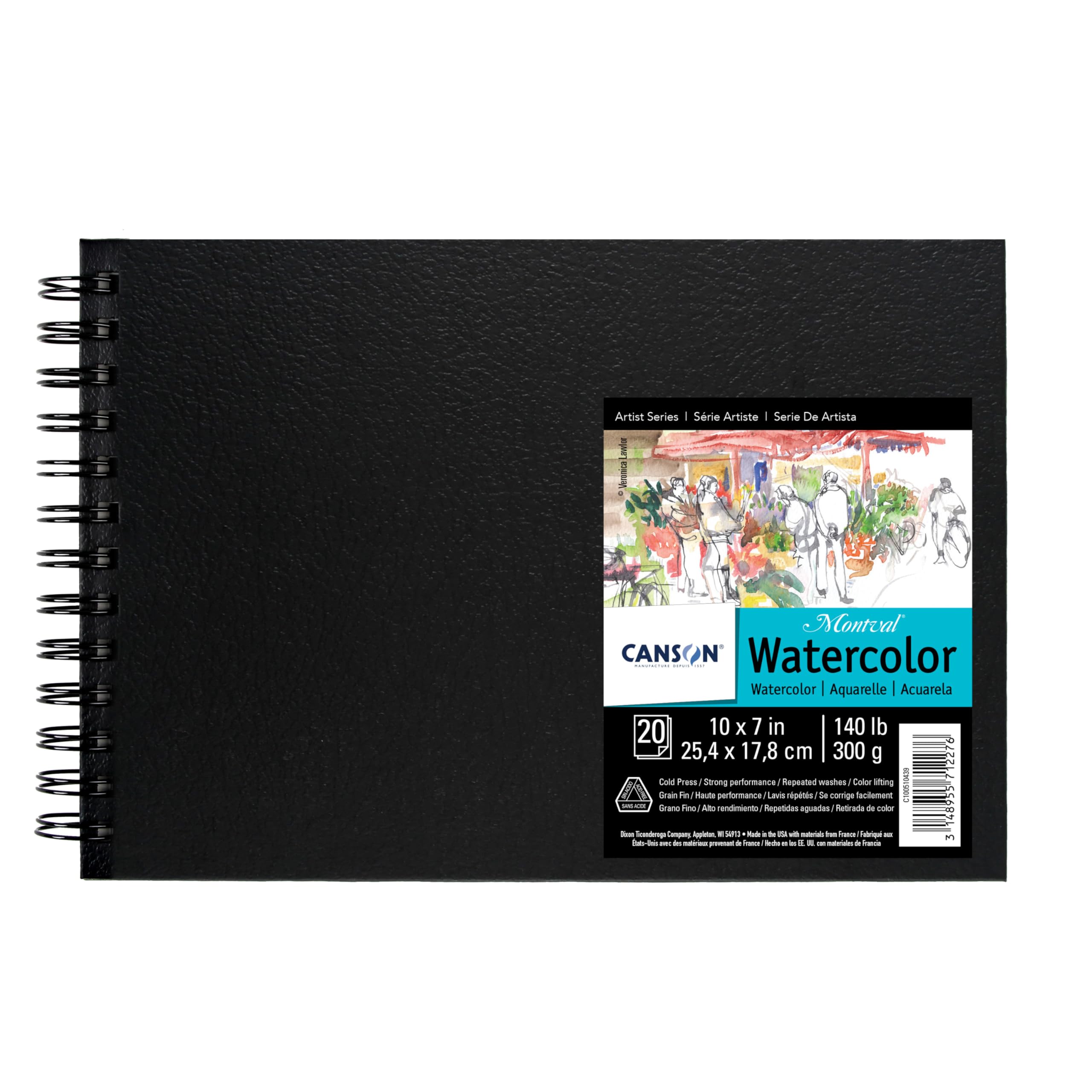 Canson Montval Field Watercolor Art Book Paper Pad, Side Wire Bound, 140 Pound, 10 x 7 Inch, 20 Sheets, 0, 10"X7"