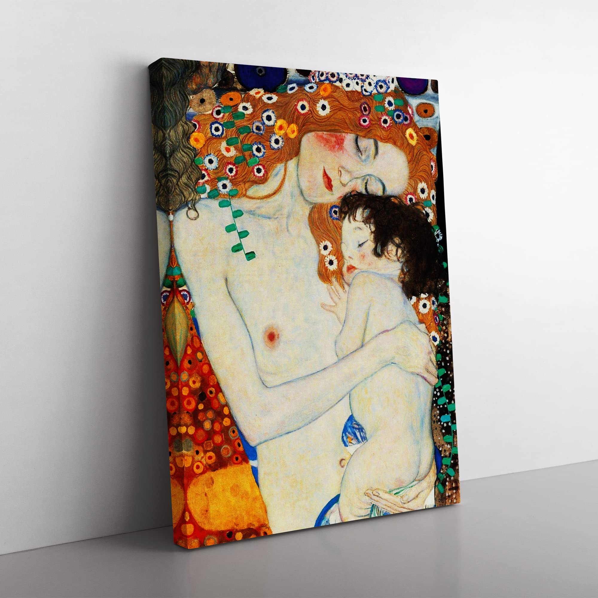 Gustav Klimt Mother And Child Baby Classic Painting Canvas Wall Art Print Ready to Hang, Framed Picture for Living Room Bedroom Home Office Décor, 50x35 cm (20x14 Inch)