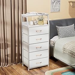 Furnulem White Dresser with 5 Drawers, Vertical