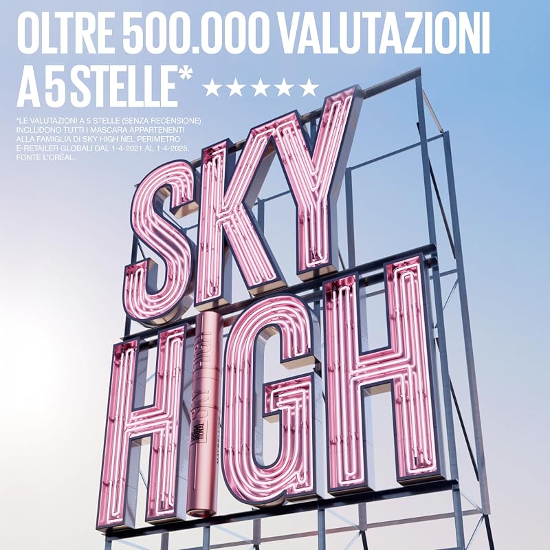 New York Mascara Ciglia Sensazionali Sky High, Volume Intenso e Lunghezza Senza Limiti, Ciglia Leggere, Definisce, Incurva e Moltiplica, Volumizzante e Allungante, Nero, 7,2 ml
