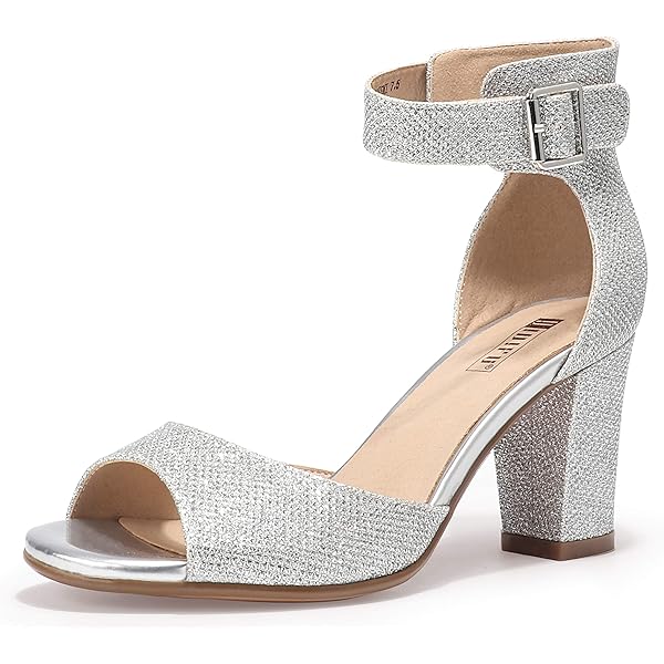 Women's Over-The-Toe Strap Block Heels - Ankle Wrap, Open Toe, Silver, 2 Inch Heel, Size 8