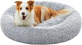 Feandrea Donut Dog Bed 100 cm Grey Fluffy Calming Plush Cover Removable Washable