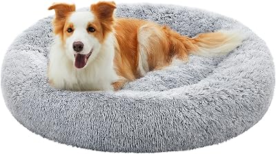 Feandrea Donut Dog Bed 100 cm Grey Fluffy Calming Plush Cover Removable Washable