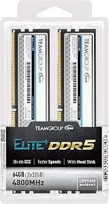 TEAMGROUP Elite Plus DDR5 64GB 4800MHz PC5-38400 CL40 UDIMM Desktop RAM Silver view 5