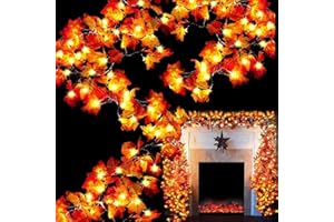 TURNMEON 6 Pack Fall Decor Enlarged Maples Leafed Fall Decorations for Home Fall Lights Thick Leafs Garlands, Total 60Ft 120LED Battery Operated Waterproof Thanksgiving Halloween Decor Indoor Outdoor