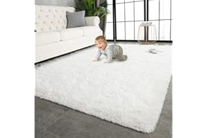 TWINNIS Super Soft Shaggy Rugs Fluffy Carpets 6x9 Feet, Indoor Modern Plush Area Rugs for Living Room Bedroom Kids Room Nursery Home Decor, Upgrade Anti-Skid Rectangular Fuzzy Rug, Cream White