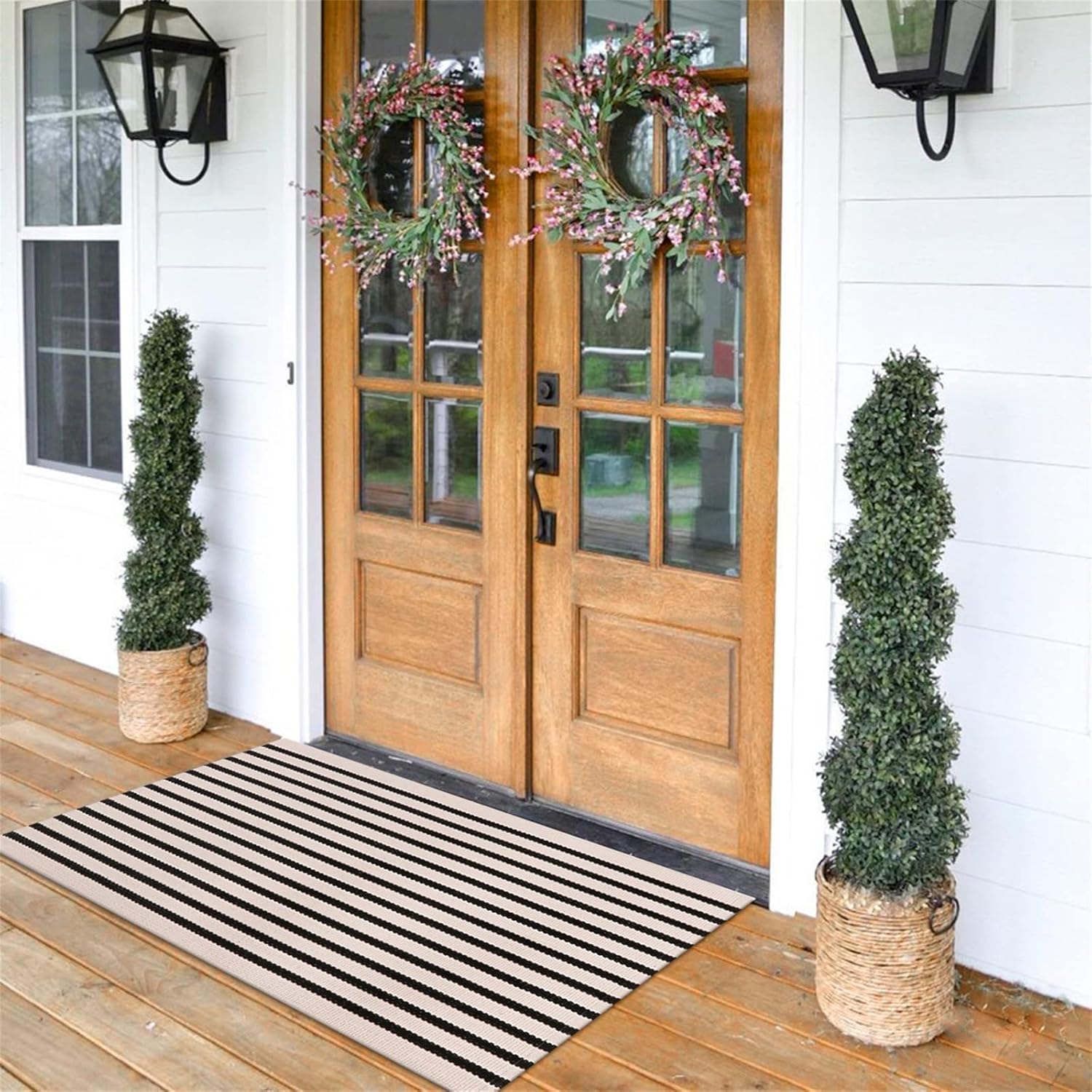 Rugs, Pads & Protectors - LEEVAN Washable Proch Rug Durable Entryway Rug 2.3'X3.6', Cotton Woven Bathroom Rugs Front Porch Decor Black and White Area Rug Outdoor Rug