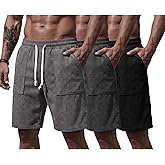 August Alley 3 Pack Men's Shorts 7 Inch Corduroy Baggy Sweatshorts Casual Loose Elastic Drawstring Pocket Lightweight Shorts