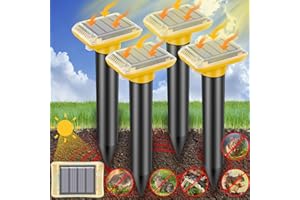 ENERJARY Mole Repellent Solar Powered Outdoor,Gopher Mole Repellent Ultrasonic Solar Powered for Lawn,Waterproof Mole Killer Traps for Yard,Mole Remover Snake Vole Gopher Groundhog Repellent (Yellow-4 Pack)