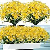 NOV FIRE Outdoor Artificial Daisies Flowers,8 Bundles UV Resistant Fake Flowers Outdoor Faux Plastic Flowers Shrubs for Indoor Outside Garden Porch Home Decor(Yellow)