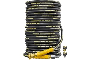 TechSweepPro 4200PSI Pressure Washer Hose 150FT with 3/8" Swivel Quick Connect for Cold/Hot Water, Kink Resistant Steel Wire Braided, Wear Resistant Power Washer Hose with 2 M22 14mm Adapter Set