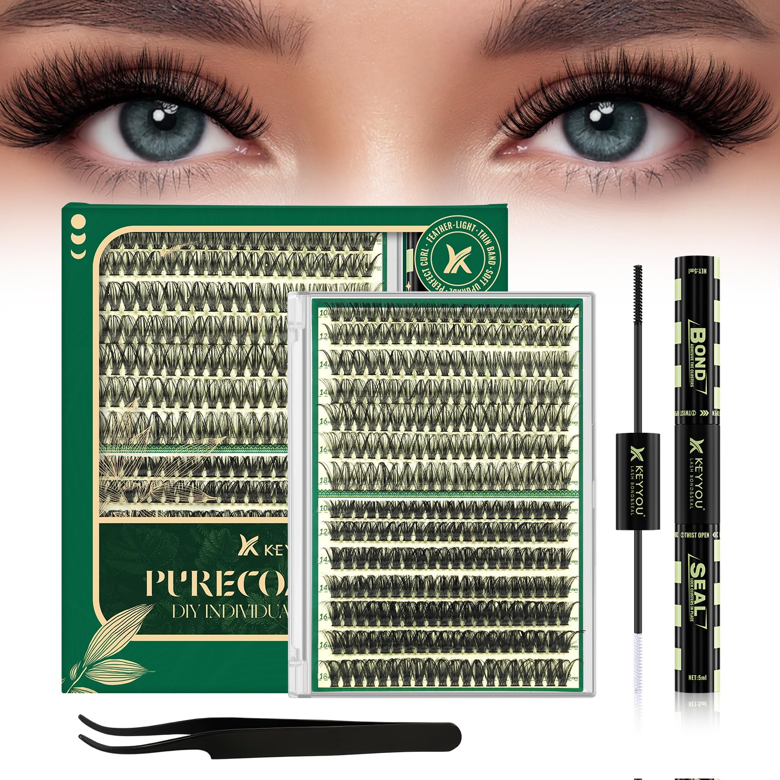 Photo 1 of ***FACTORY SEALED***KEYYOU Lash Clusters Kit DIY Lash Extension Kit 280pcs Soft Lash Clusters 60D+80D D Curl Easy to Apply with Bond and Seal Applicator Eyelash Extension Kit at Home(RMkit-60D80D-D-10-18mix)