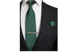 JEMYGINS Solid Color Formal Necktie and Pocket Square Tie Clip Sets for Men