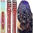 MISSUHUI Hair Tinsel 12 Pcs Hair Tinsel Clip in Glitter Tinsel Hair Extensions 23.6Inch Clip in Hair Tinsel Kit Red Sparkling Fairy Dazzle Hair Accessories for Girls Women Kids (Red)