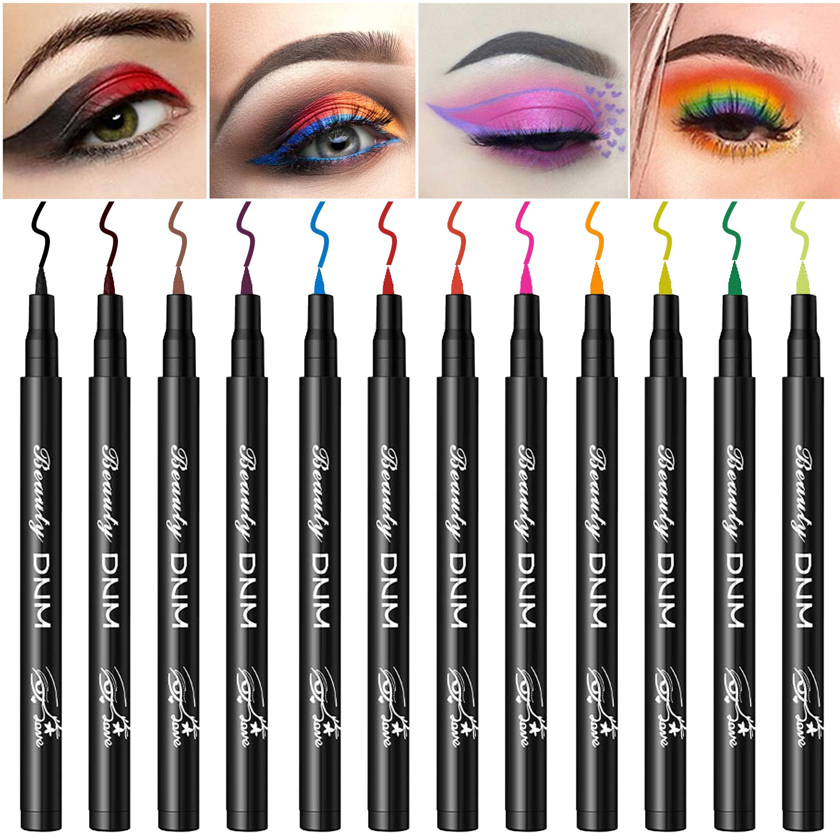 AWCCXMYM 12 Colors Matte Liquid Eyeliner Colorful Set,Red Pink Green Blue White Eyeliner Liquid,Eye Liner Pen Long Lasting Eyeliner Pencil Colored Eyeliner Pen Set A