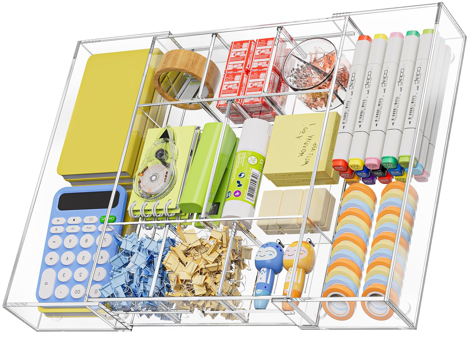 Photo 1 of Marbrasse Acrylic Expandable Drawer Organizer, Clear Desk Drawer Organizer Tray with 5 Dividers, Desk Organizers and Accessories, 10 Adjustable Compartments for Office Supplies, Makeup & Vanity