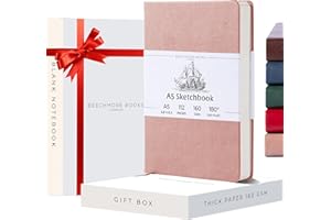 BEECHMORE BOOKS Sketch Book, A5, 5.8 x 8.3 inch Blank Sketchbook for Drawing, Paint and Draw, 156 Pages Thick Paper 160gsm, Hardcover Leather Art Notebook, Boxed for Gifts