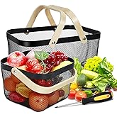 Dualshine 2 Pack Garden Harvest Basket, Metal Mesh Wire Picnic Basket with Handle, Rectangle Garden Baskets for Gathering Veg