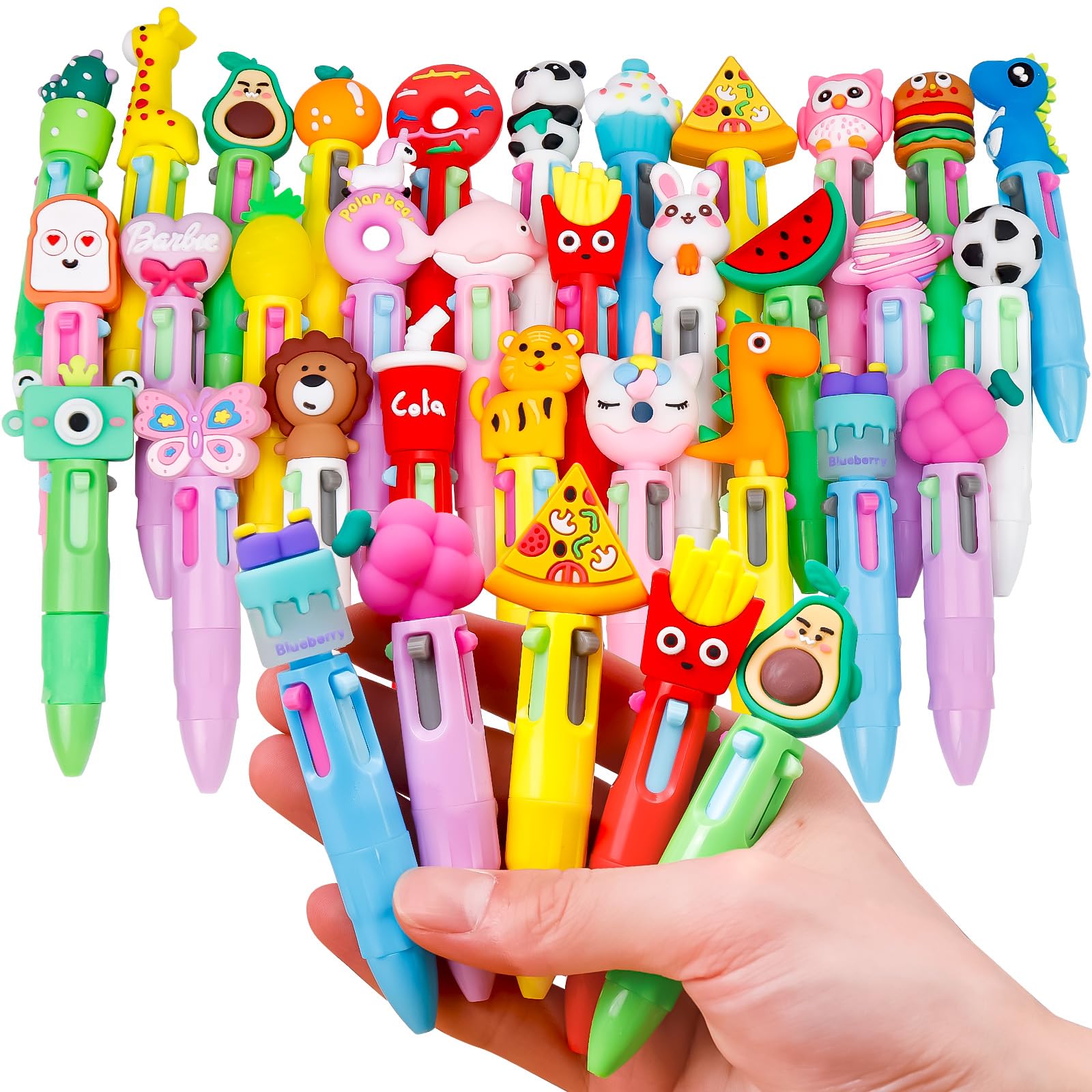Photo 1 of LUYI 24 Pcs Mini Multicolor Pens in One 4-in-1 Fun Cute Animals Pens Bulk for Kids, Retractable Kawaii Cool Cartoon Ballpoint Pens for Birthdays Office School Supplies Gifts