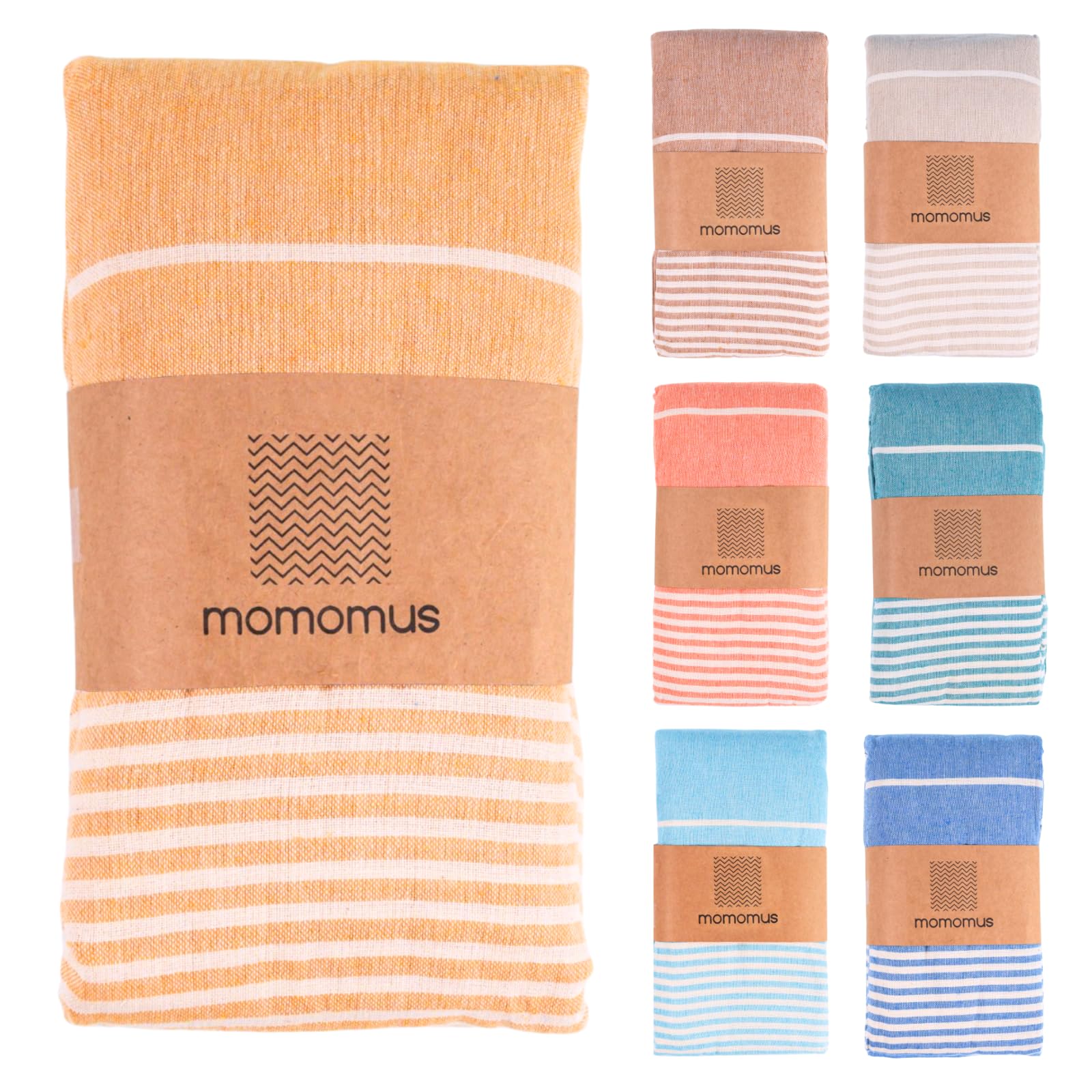 MOMOMUS Fouta XXL, Extra Large Beach Towel for Adults - Beach Picnic Blanket - 100% Cotton, with Fringes and Sand Free - Mustard, 210x240 cm