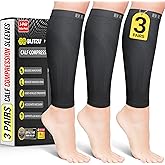BLITZU 3 Pairs Calf Compression Sleeves for Men and Women. Footless Compression Socks & Leg Support for Running, Travel, Nursing, Fitness. Shin Splints Pain Relief & Reduce Swelling Black L-XL